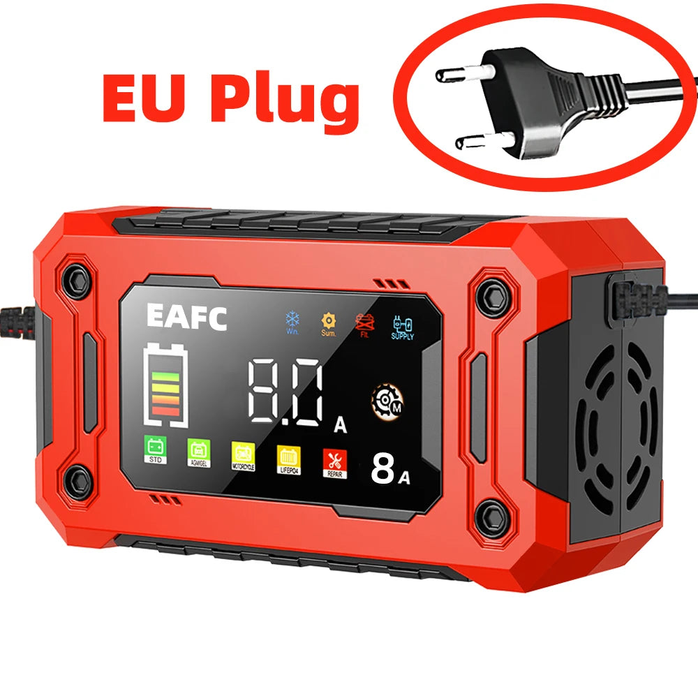 12V 15A/8A  Smart Car Battery Charger Pulse Repair Automatic Start Fast Charger Motorcycle Truck Lead Acid Batteries