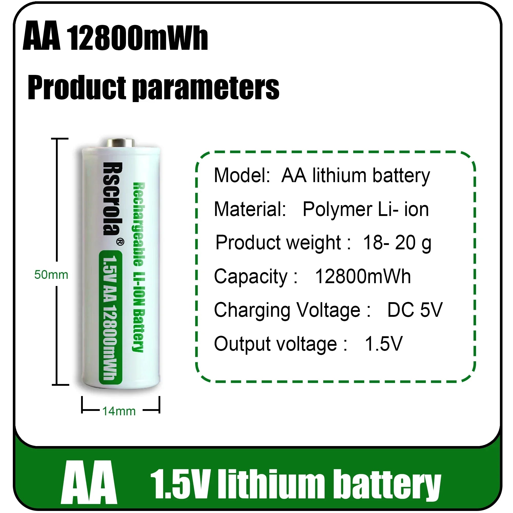 Rscrola Rechargeable 1.5V AA 12800mWh Lithium ion Battery Fast charging with Charger for Camare Clock  Mouse Fan Electric Toys