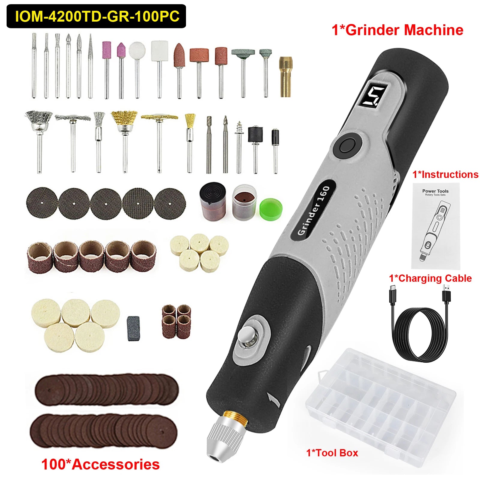 Toolour Cordless Rotary Tool with Display 5000-18000RPM 5-Speed Adjust Electric Carving Pen for DIY Projects/Home Repair/Craft
