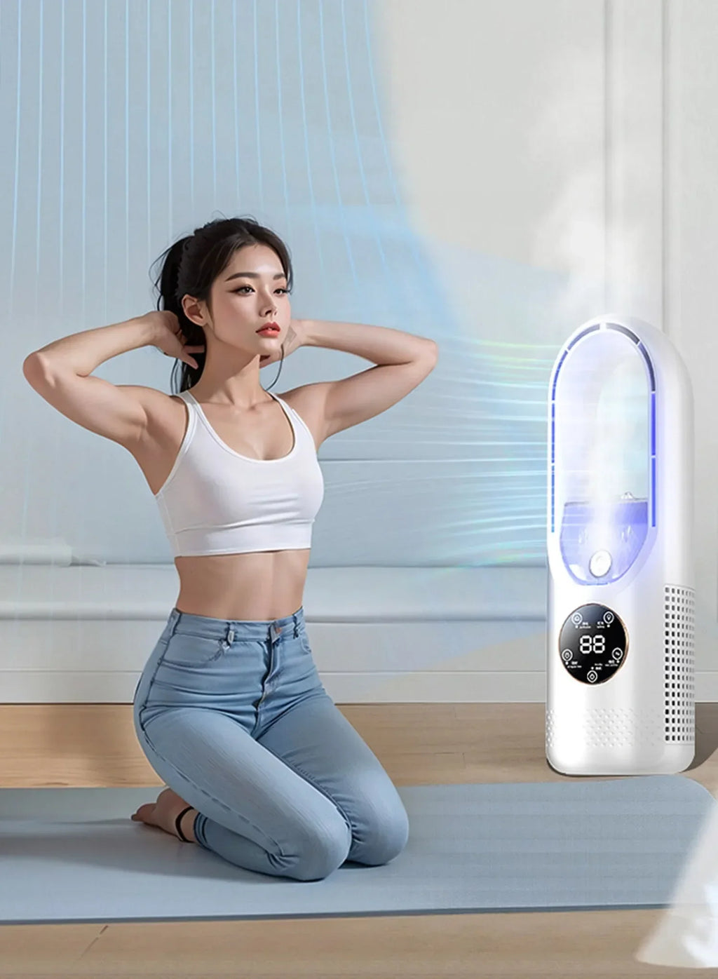 USB Direct Supply Desktop Cooling Humidifier Fan No Built-in Battery Silent Wide Angle Air Cooler With RGB Light Touch Control
