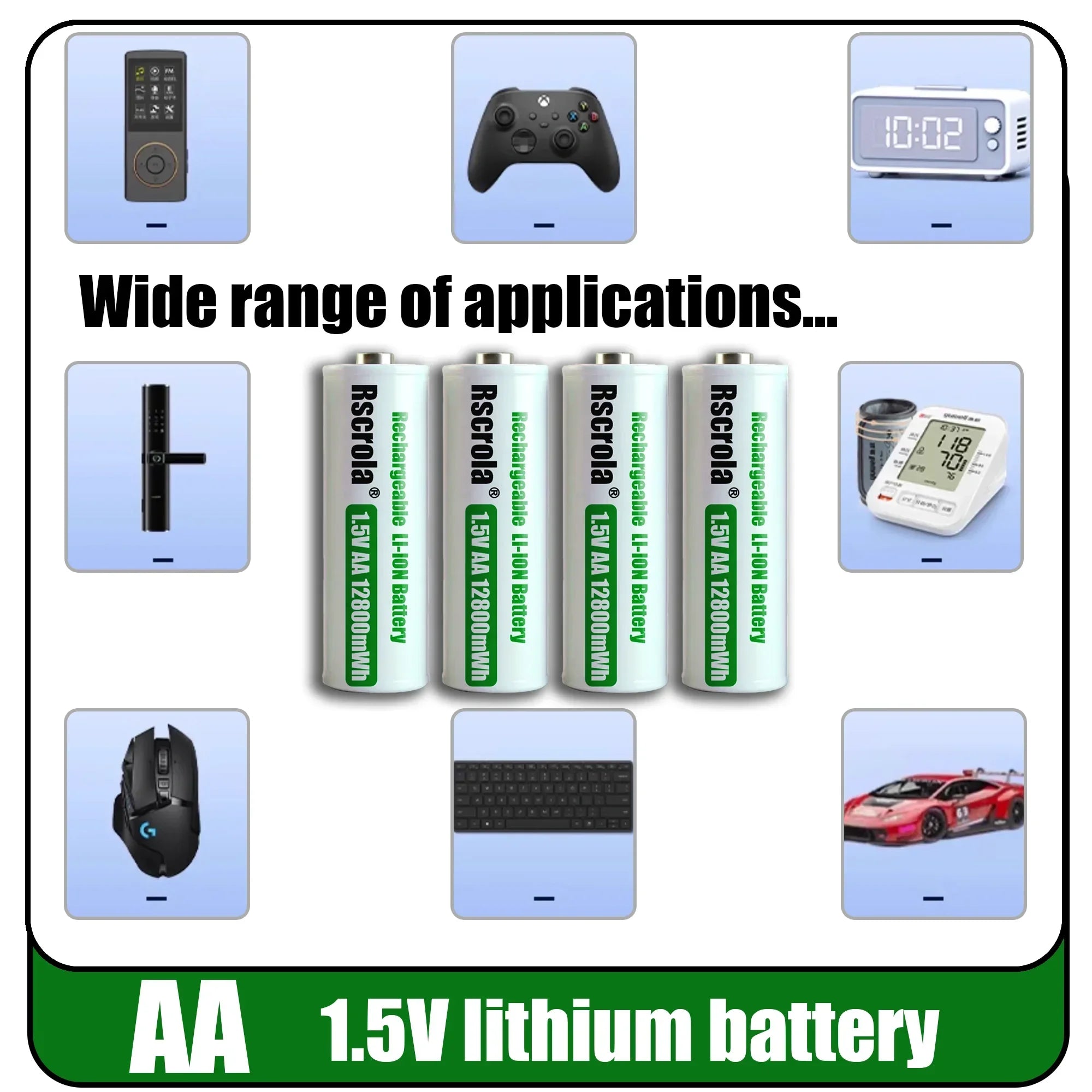 Rscrola Rechargeable 1.5V AA 12800mWh Lithium ion Battery Fast charging with Charger for Camare Clock  Mouse Fan Electric Toys