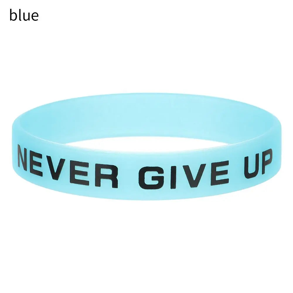 Fashion Teens Silicone Wristband Never Give Up Sport Cuff Bangle Luminous Rubber Bracelet Men Women