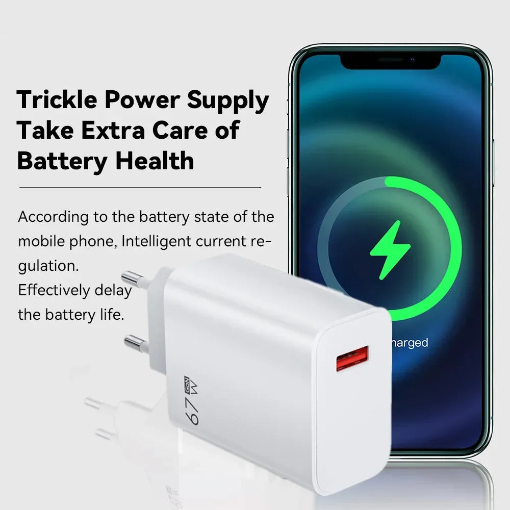 6A 67W ultra-fast wall charger is suitable for electronic universal devices with type C USB charging cable