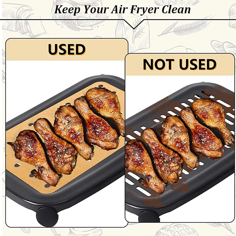 100Pcs Air Fryer Paper for Ninja Disposable Non-Stick Oil-proof Paper Kitchen Baking Micro-wave Barbecue Oven Fryer Papers