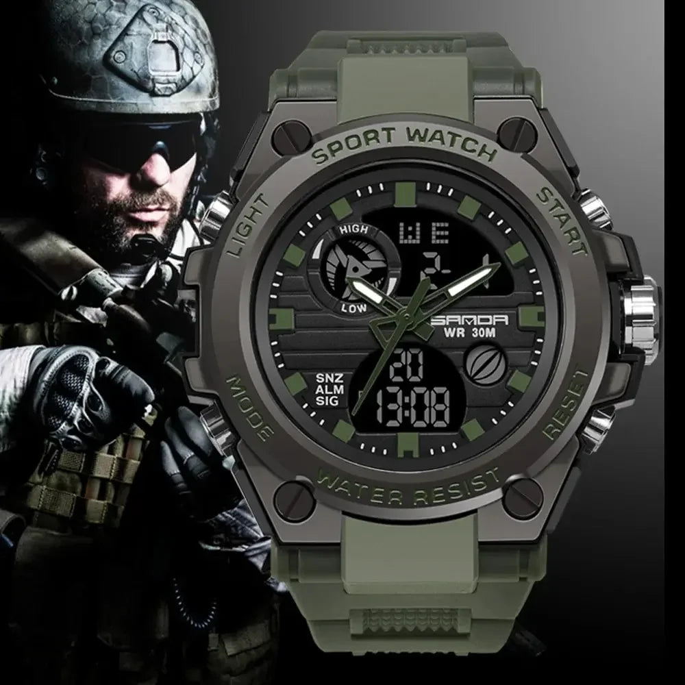 SANDA 739 Luxury Digital Quartz Watch for Men Military Army Waterproof Sport Wristwatches LED Dual Display Mens Reloj Hombre