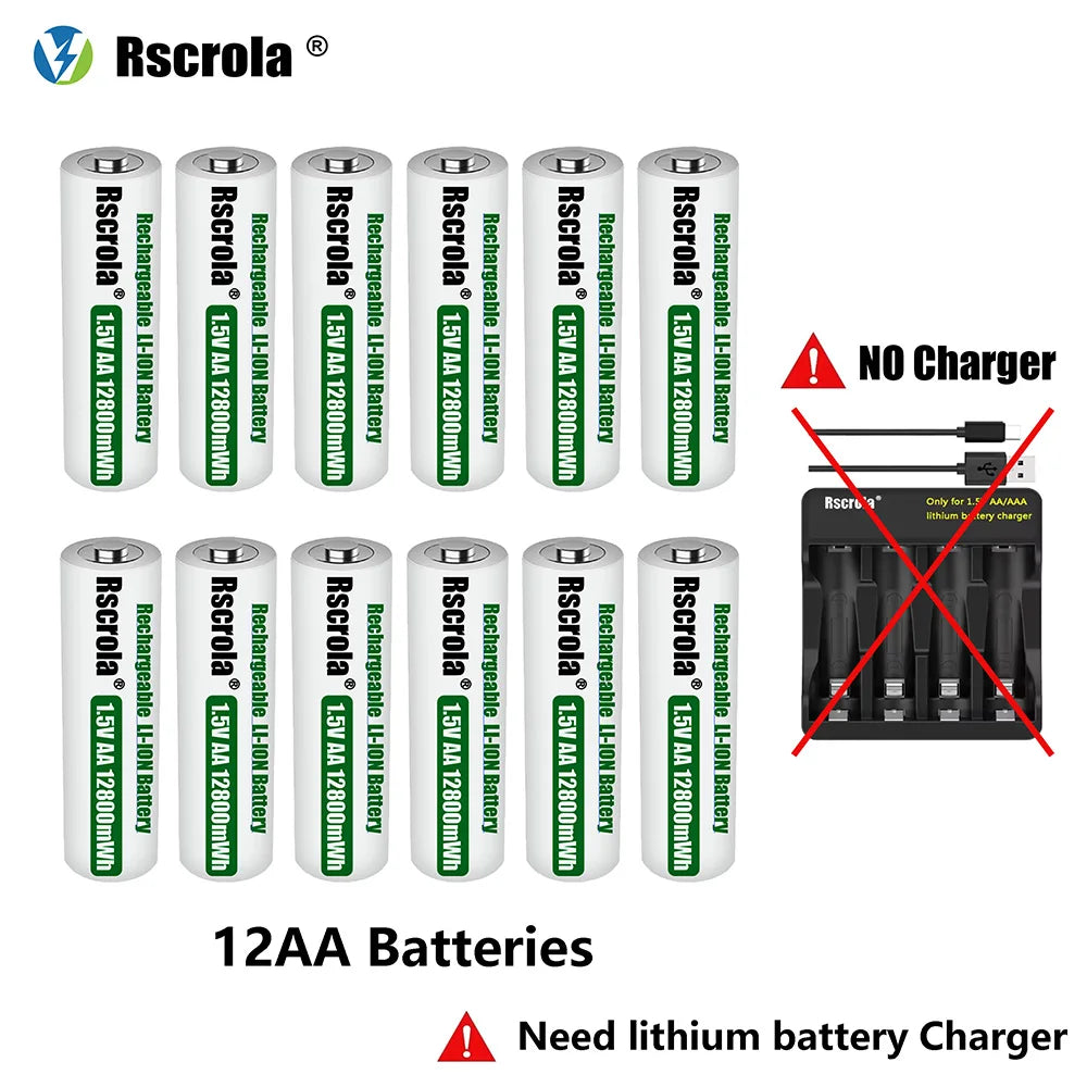 Rscrola Rechargeable 1.5V AA 12800mWh Lithium ion Battery Fast charging with Charger for Camare Clock  Mouse Fan Electric Toys