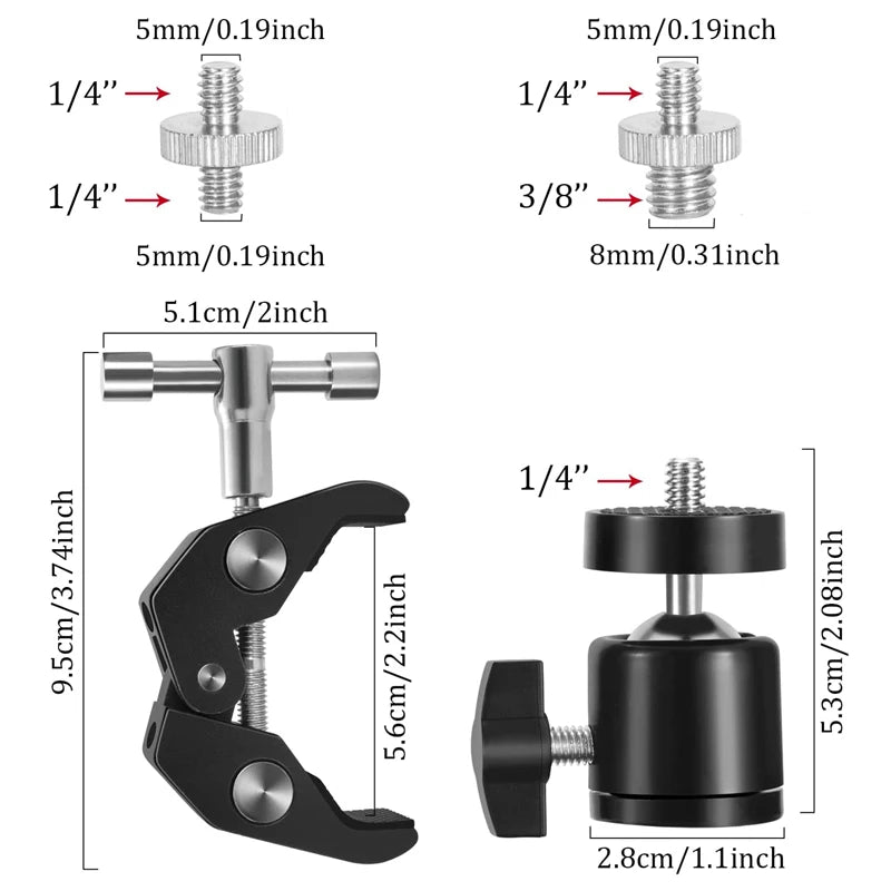 360 ° Fixed Bracket for Photography Equipment Camera Projectors Flashlights Light Stands Tripods 1/4 Screw Accessory