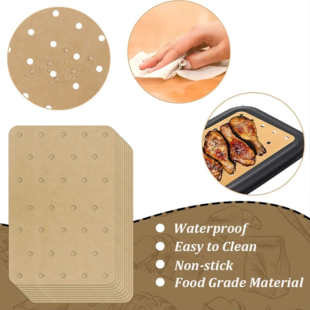 100Pcs Air Fryer Paper for Ninja Disposable Non-Stick Oil-proof Paper Kitchen Baking Micro-wave Barbecue Oven Fryer Papers