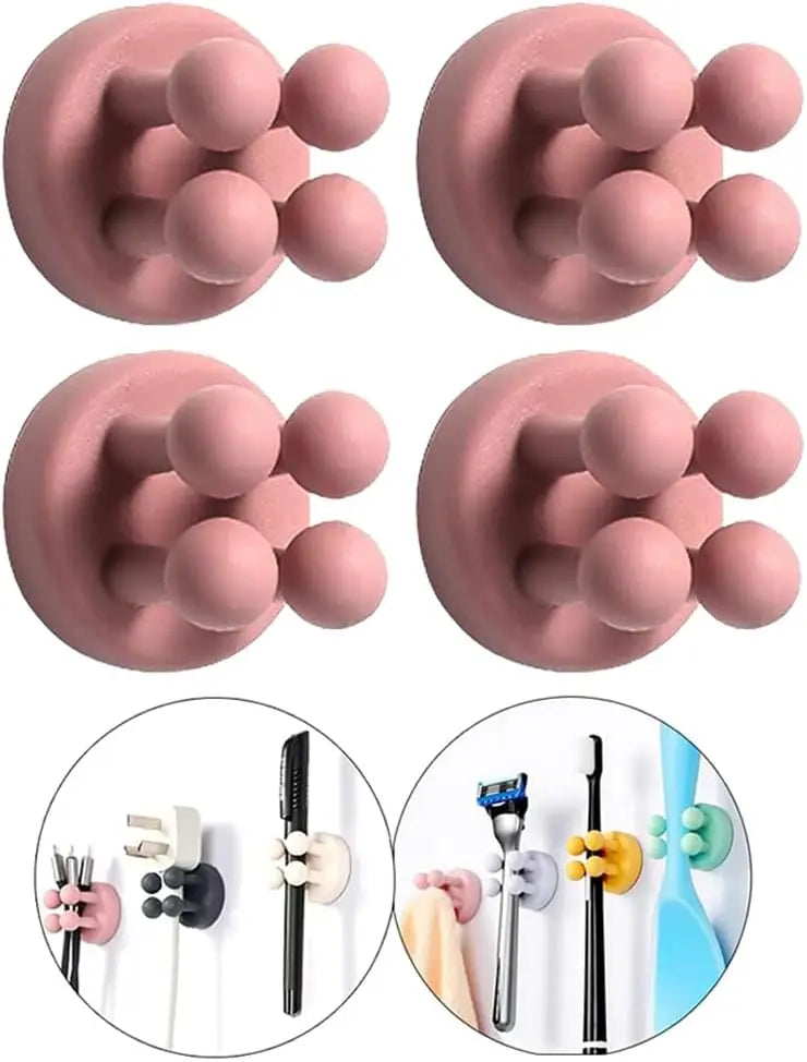 Silicone Toothbrush Holder Waterproof Self-Adhesive Wall Mounted Bathroom Kitchen Storage Organizer Adhesive Hooks No Drilling