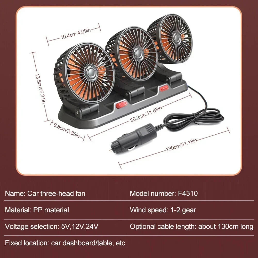 1/2/3 Head Car Fan Summer Air Fan USB/12V/24V Fan Cooler Adjustable 2 Speeds Silent Fan for Home Desk Office&Car Air Fan
