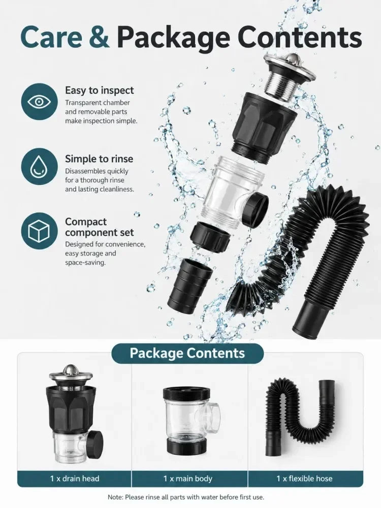 1-5Pcs Kitchen ABS Sink Drain Kit Drain Stopper Flexible Hose Body Stainless Steel Top Side Outlet Basin Drain Pipe Set