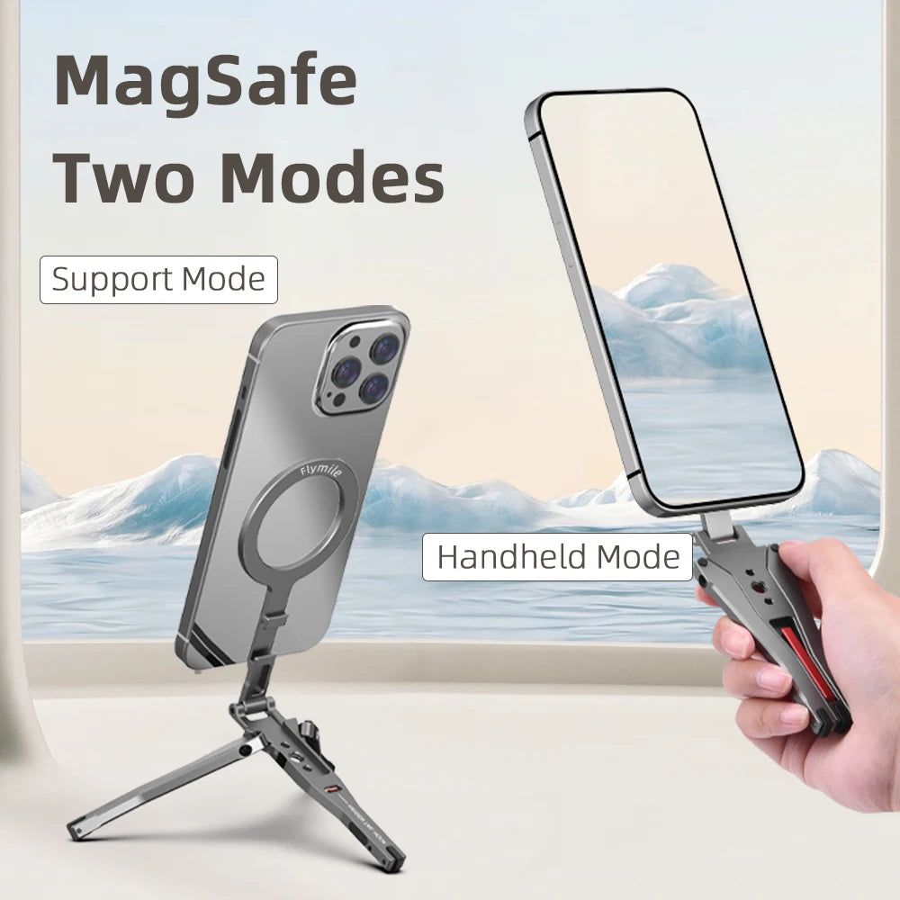 Phone Tripod for iPhone 17 16 15 14/Pro,Magnetic Mount Compatible with Magsafe,Metal Handle Grip,Phone Photography Accessories