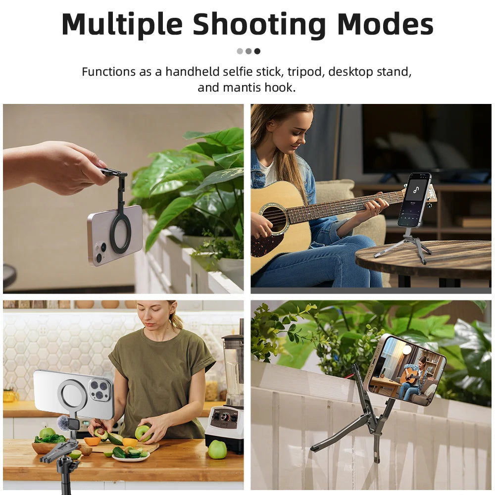 Phone Tripod for iPhone 17 16 15 14/Pro,Magnetic Mount Compatible with Magsafe,Metal Handle Grip,Phone Photography Accessories