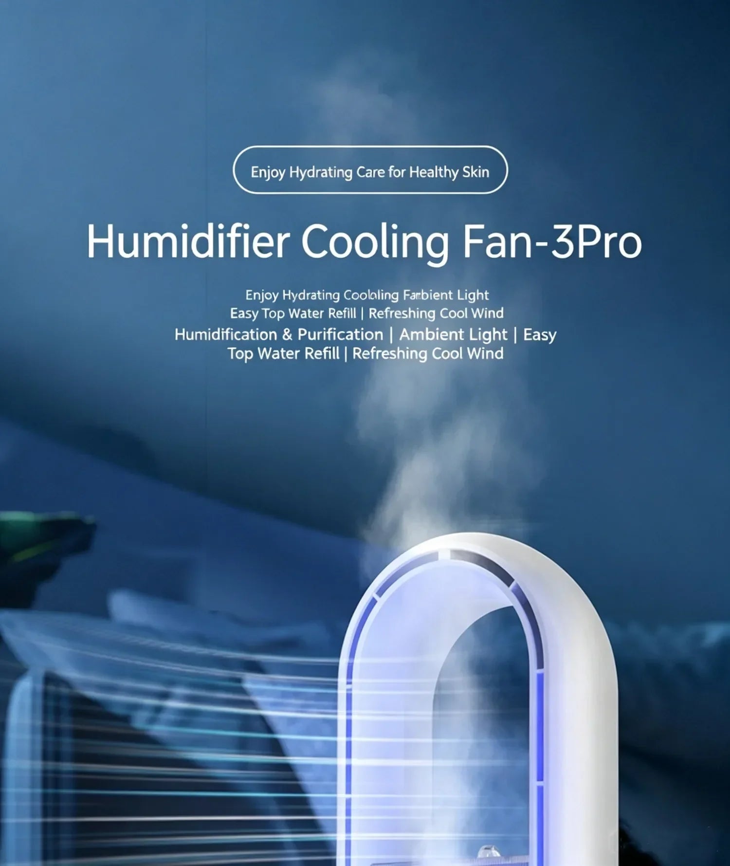 USB Direct Supply Desktop Cooling Humidifier Fan No Built-in Battery Silent Wide Angle Air Cooler With RGB Light Touch Control