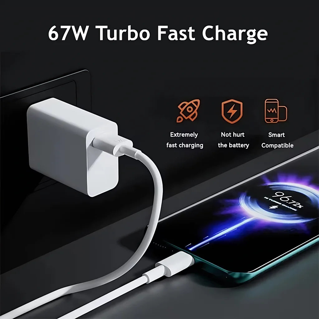 67W EU US Ultra Fast Charger For Xiaomi 11 12 13T 14T 15 Redmi Note 11T 12T 13 14 Pro POCO Type C USB Turbo Rapid Charging Cable