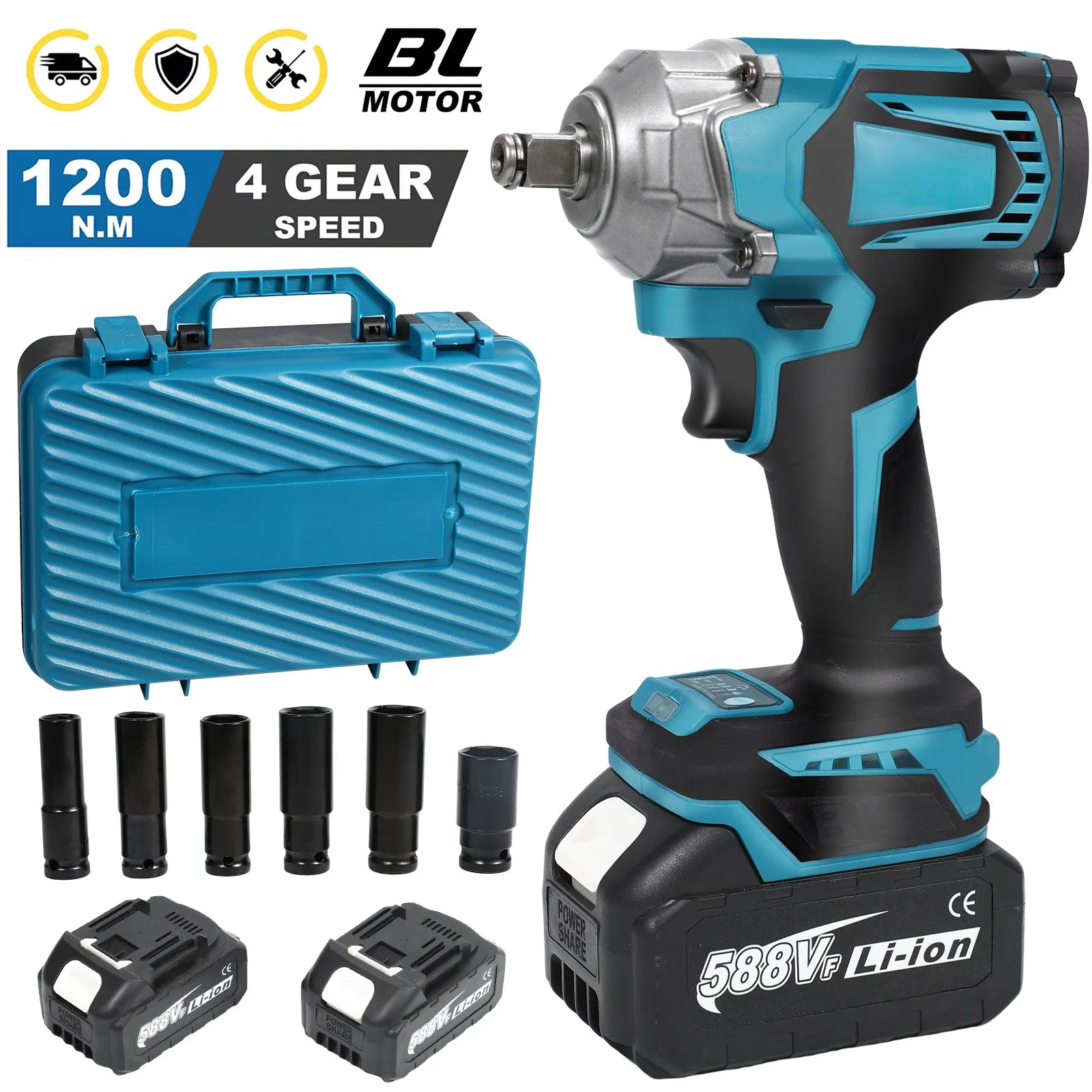 3000N.m 1/2" Cordless Electric Impact Wrench Variable Speed Brushless Electric Wrench Power Tool For Makita 18-21V Battery