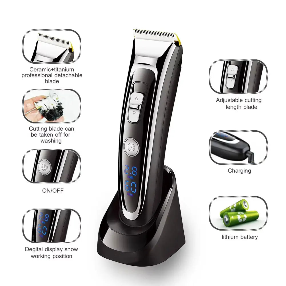 Surker Electric Hair Clipper Set Ceramic Blade Hair Trimmer for Men Charging Base Hair Cutting Machine with LED Display