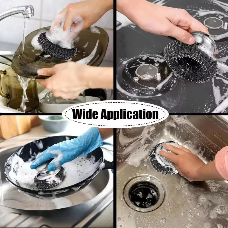 Stainless Steel Pot Brush with Handle Robust Metal Ball for Dishwashing 1-10 Pieces Cleaner Metal Purifier for Kitchen