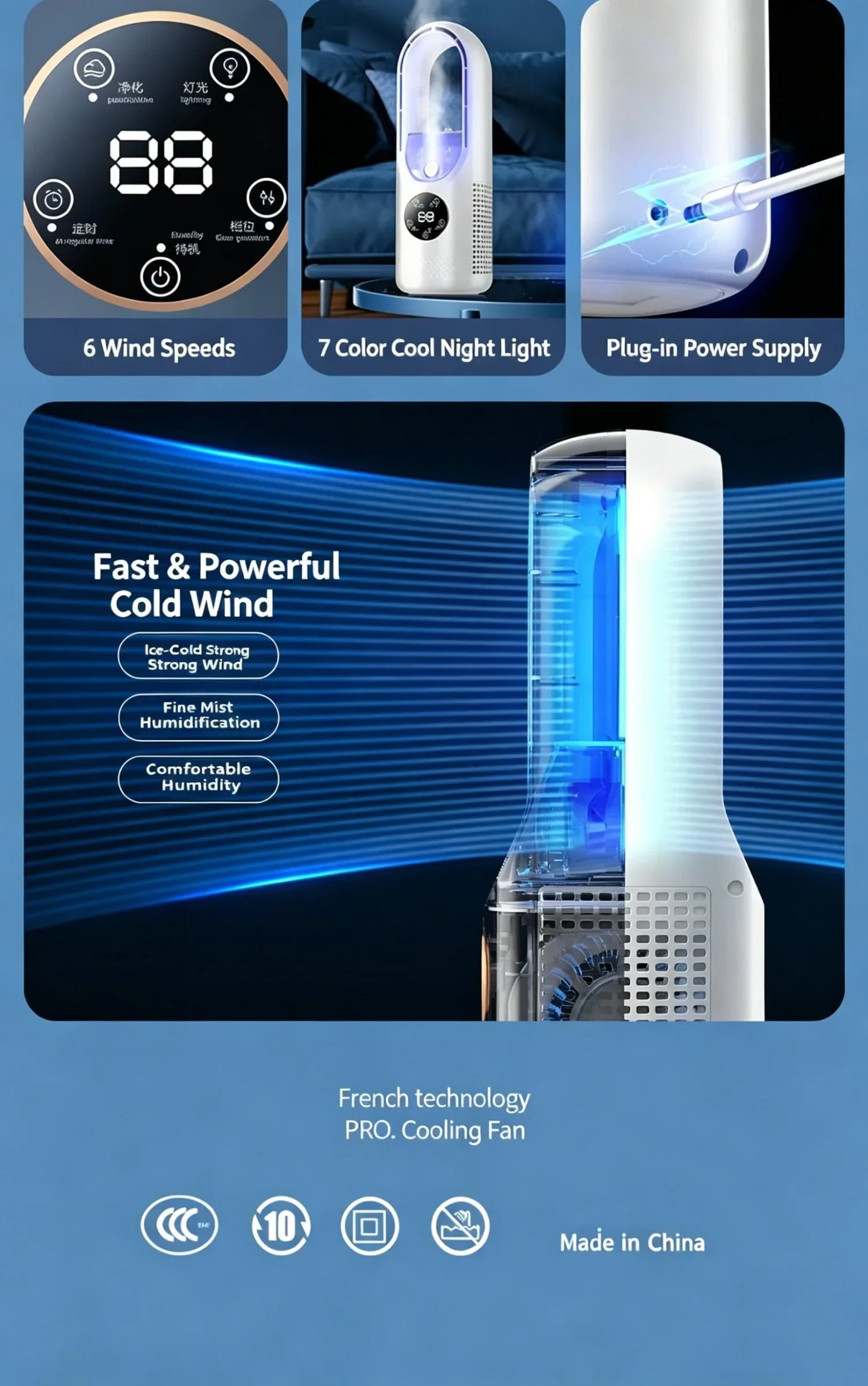 USB Direct Supply Desktop Cooling Humidifier Fan No Built-in Battery Silent Wide Angle Air Cooler With RGB Light Touch Control
