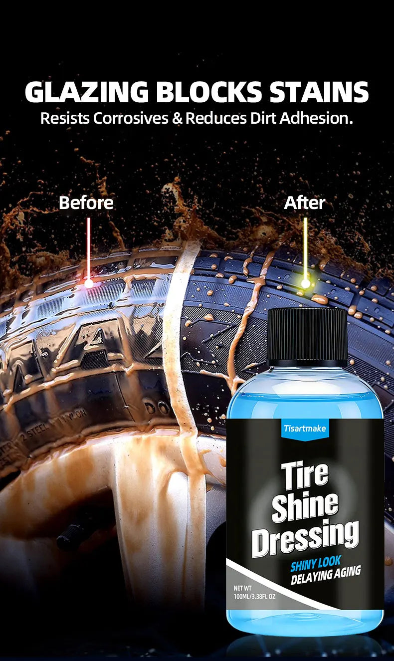 500ml/100ml Black Wet Look Tire Shine Dressing -Automotive Clear Coat Tire Dressing for Glossy Wet Tire Look, Vinyl & Plastic