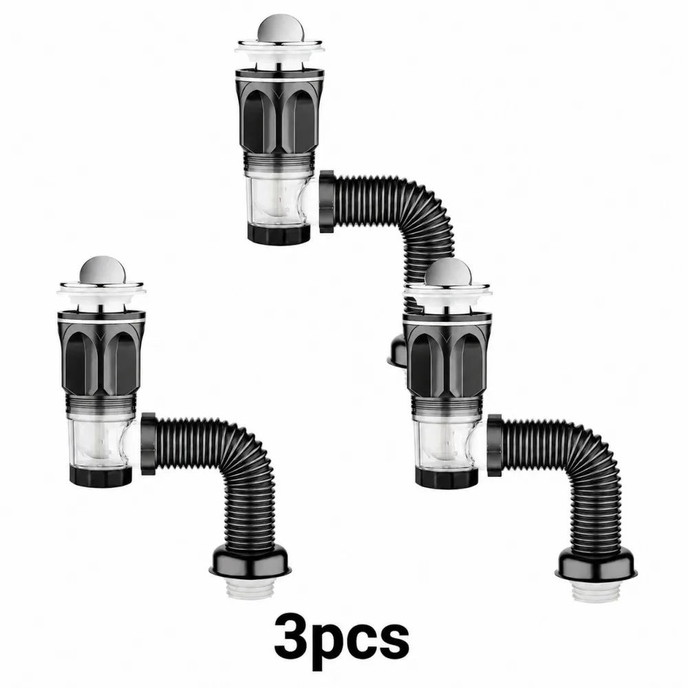 1-5Pcs Kitchen ABS Sink Drain Kit Drain Stopper Flexible Hose Body Stainless Steel Top Side Outlet Basin Drain Pipe Set