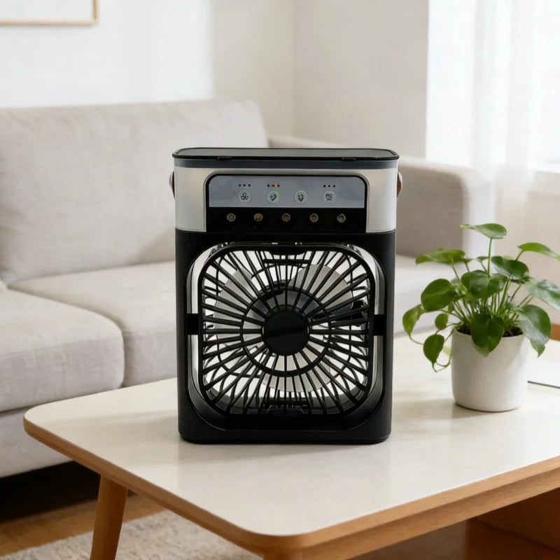 Desktop USB Water Mist Fan Portable Air Cooler Humidifier 3 in 1 Air Conditioning Fan 7-Color LED Night Light Office Home Fan