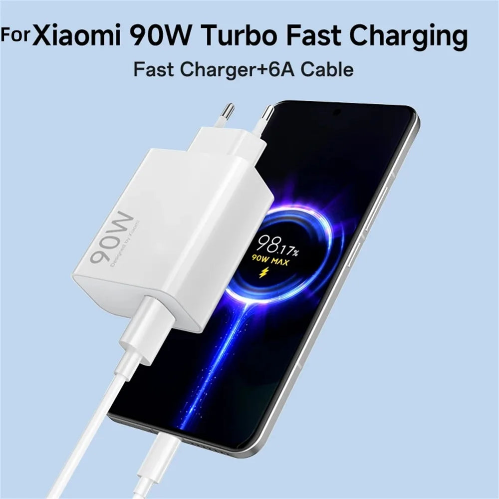 90W USB Charger Turbo Fast Charge 6A Type C Cable for Phone Adapter for Xiaomi 15 14 13 12 11 10 Ultra Redmi Note 12T 13 Pro