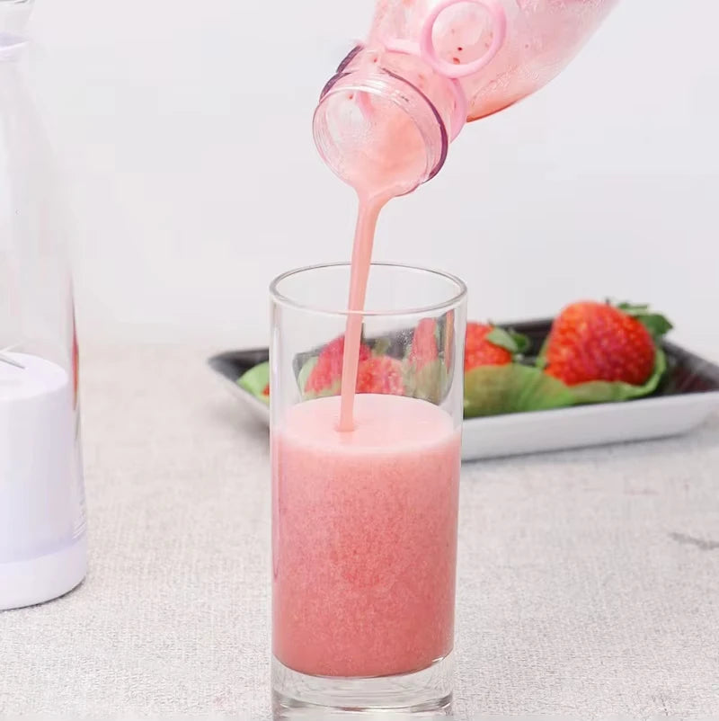 6 Blades 420ml Portable Juicer Blender USB Charging Wine Bottle Shape Fruit Mixer Mini Electric Juicer Cup for Kitchen Daily Use