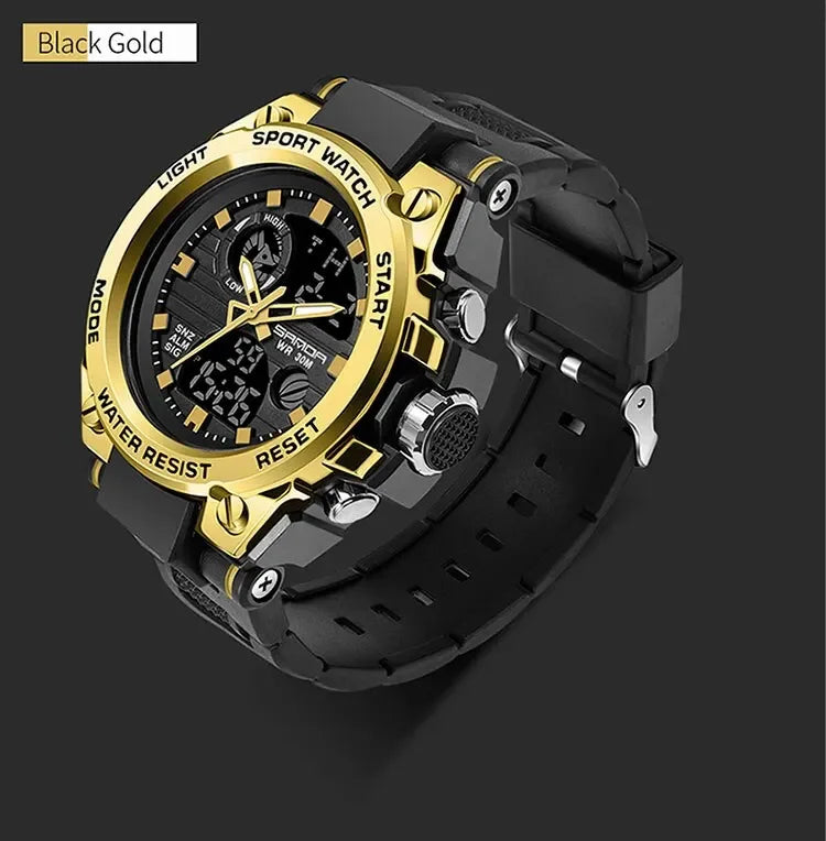 SANDA 739 Luxury Digital Quartz Watch for Men Military Army Waterproof Sport Wristwatches LED Dual Display Mens Reloj Hombre