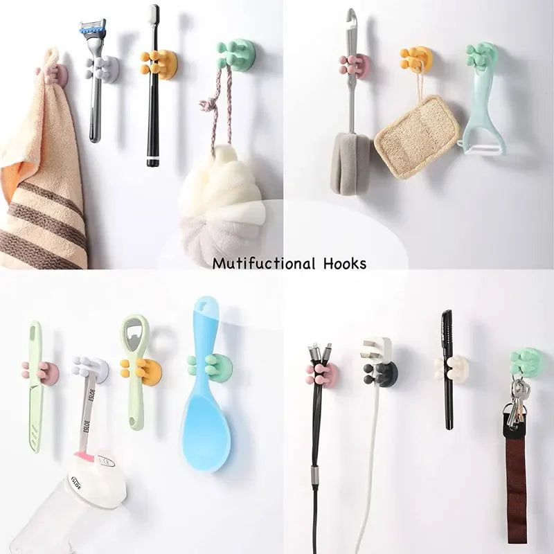 Silicone Toothbrush Holder Waterproof Self-Adhesive Wall Mounted Bathroom Kitchen Storage Organizer Adhesive Hooks No Drilling