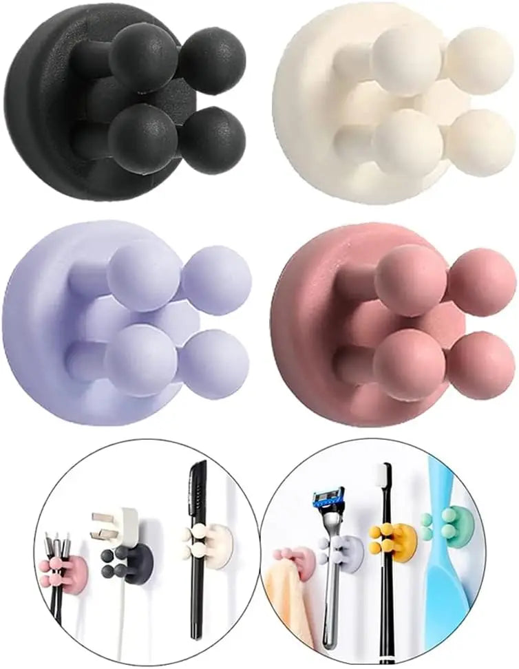 Silicone Toothbrush Holder Waterproof Self-Adhesive Wall Mounted Bathroom Kitchen Storage Organizer Adhesive Hooks No Drilling