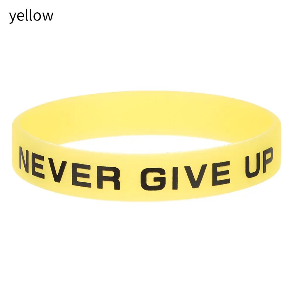 Fashion Teens Silicone Wristband Never Give Up Sport Cuff Bangle Luminous Rubber Bracelet Men Women