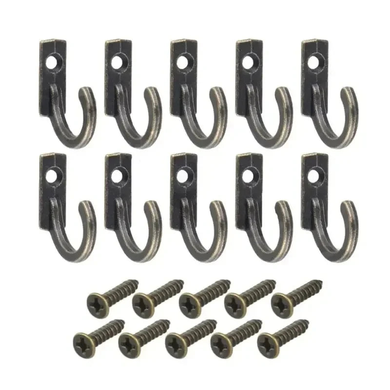 20/10PCS Mini Hook with Screws Antique Alloy Door Wall Hooks Keys Hair Rope Hanging Storage Rack Bathroom Kitchen Accessories
