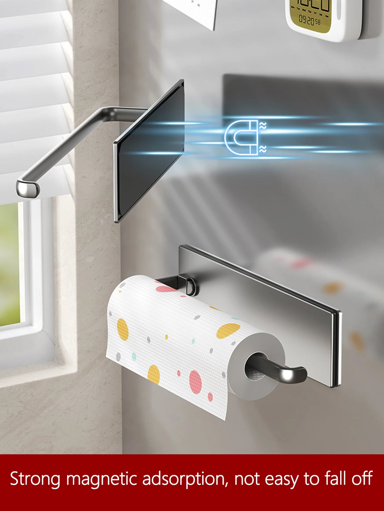 Magnetic tissue holder for kitchen refrigerator, kitchen tissue holder, non drilling paper roll holder, kitchen towel holder