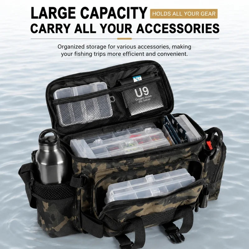 Fishing Tackle Shoulder Bag Storage Bag Waterproof Portable Large Capacity with Fish Rod Holder Outdoor Sport Accessories Gear