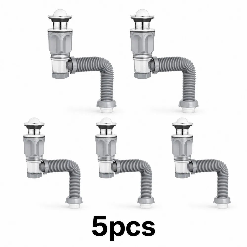 1-5Pcs Kitchen ABS Sink Drain Kit Drain Stopper Flexible Hose Body Stainless Steel Top Side Outlet Basin Drain Pipe Set