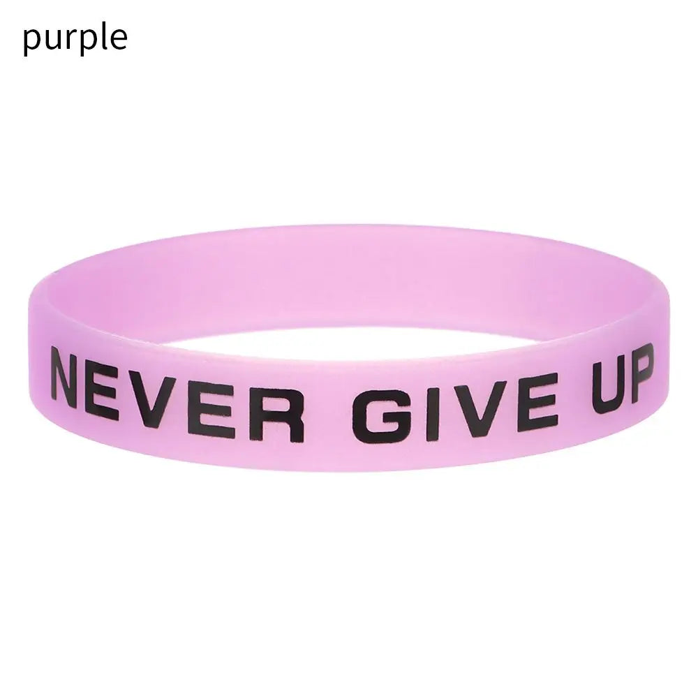 Fashion Teens Silicone Wristband Never Give Up Sport Cuff Bangle Luminous Rubber Bracelet Men Women