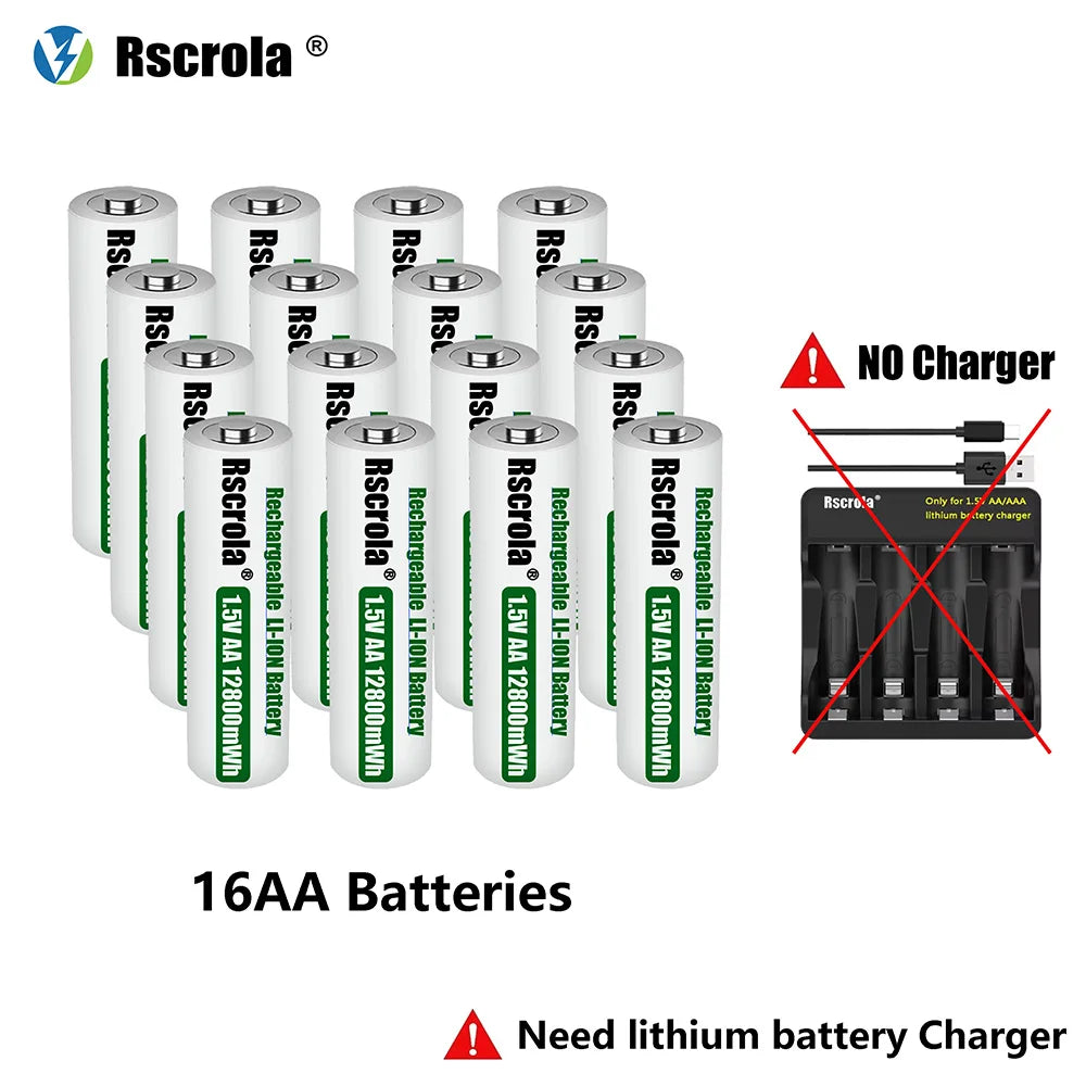 Rscrola Rechargeable 1.5V AA 12800mWh Lithium ion Battery Fast charging with Charger for Camare Clock  Mouse Fan Electric Toys