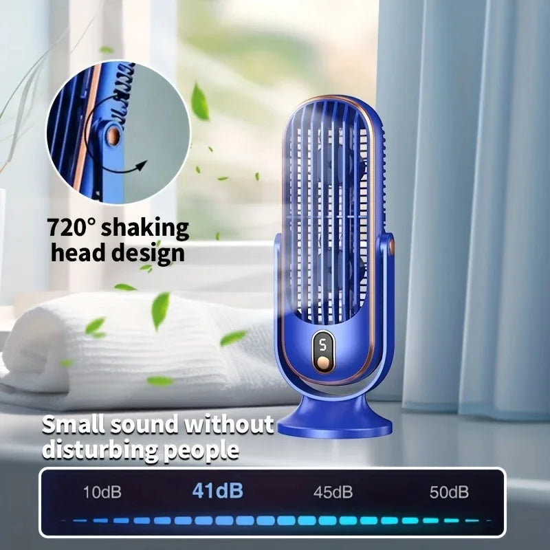 USB charging air-cooled small fan, 5-speed adjustable, large battery dual motor stylish desktop fan, portable air cooler