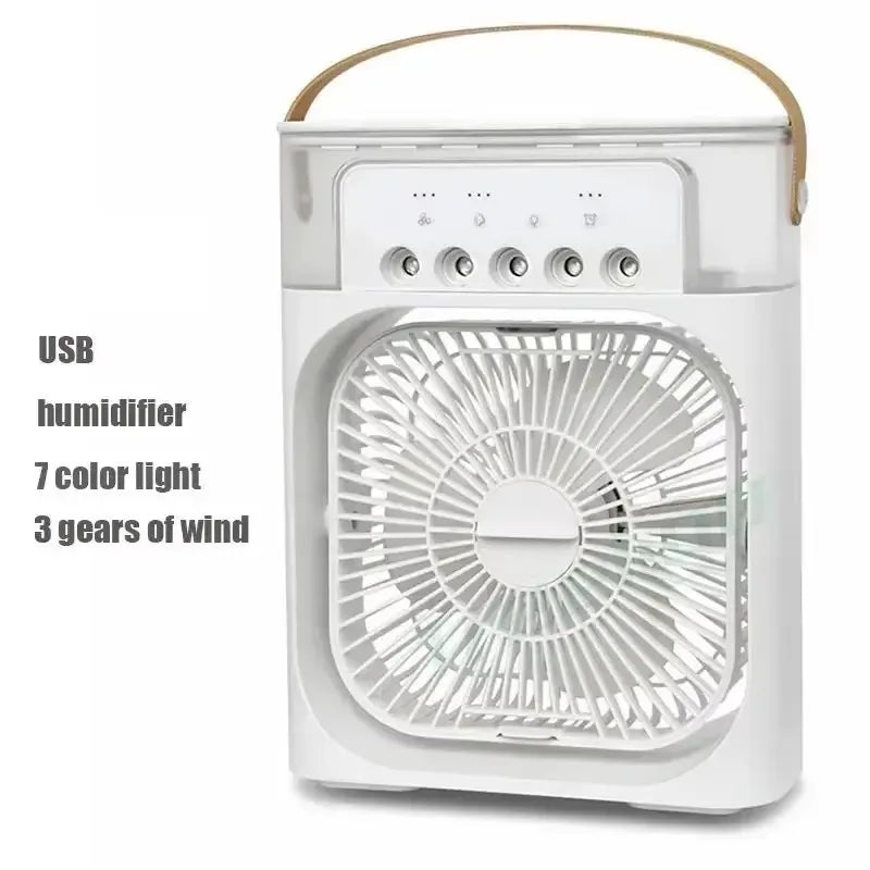 Desktop USB Water Mist Fan Portable Air Cooler Humidifier 3 in 1 Air Conditioning Fan 7-Color LED Night Light Office Home Fan