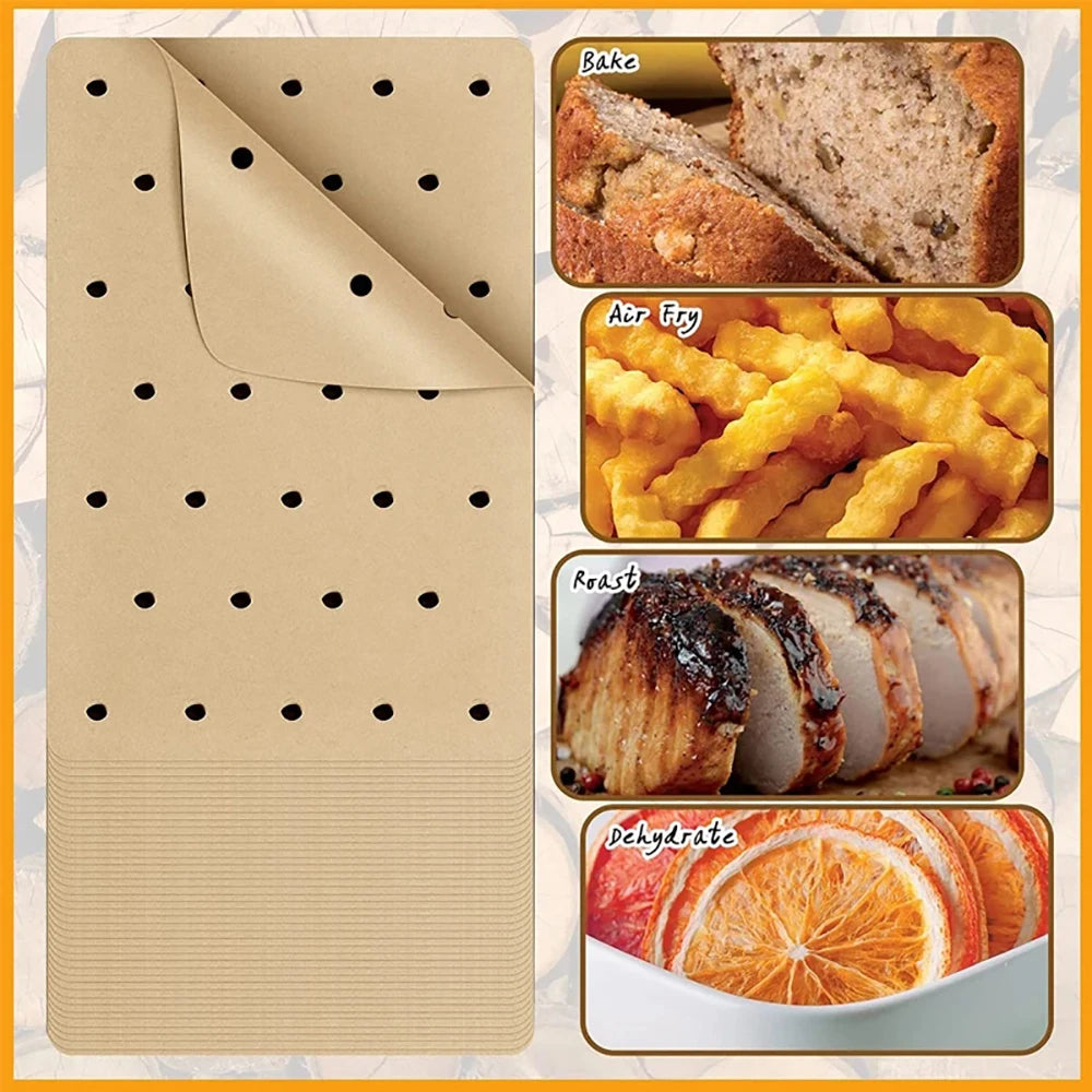 100Pcs Air Fryer Paper for Ninja Disposable Non-Stick Oil-proof Paper Kitchen Baking Micro-wave Barbecue Oven Fryer Papers