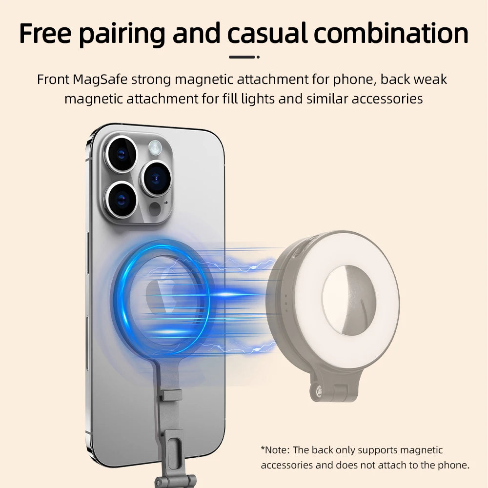 Phone Tripod for iPhone 17 16 15 14/Pro,Magnetic Mount Compatible with Magsafe,Metal Handle Grip,Phone Photography Accessories