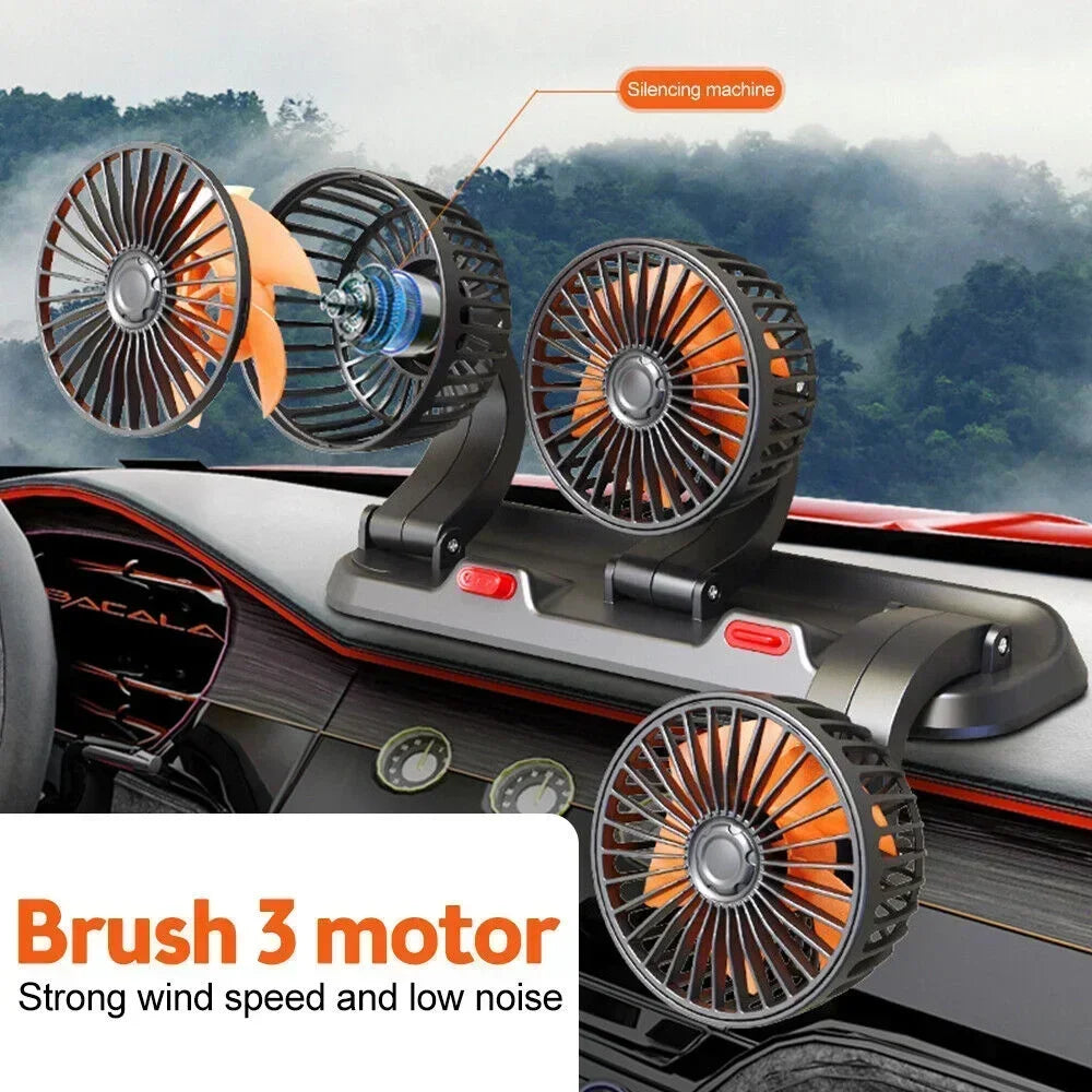 1/2/3 Head Car Fan Summer Air Fan USB/12V/24V Fan Cooler Adjustable 2 Speeds Silent Fan for Home Desk Office&Car Air Fan