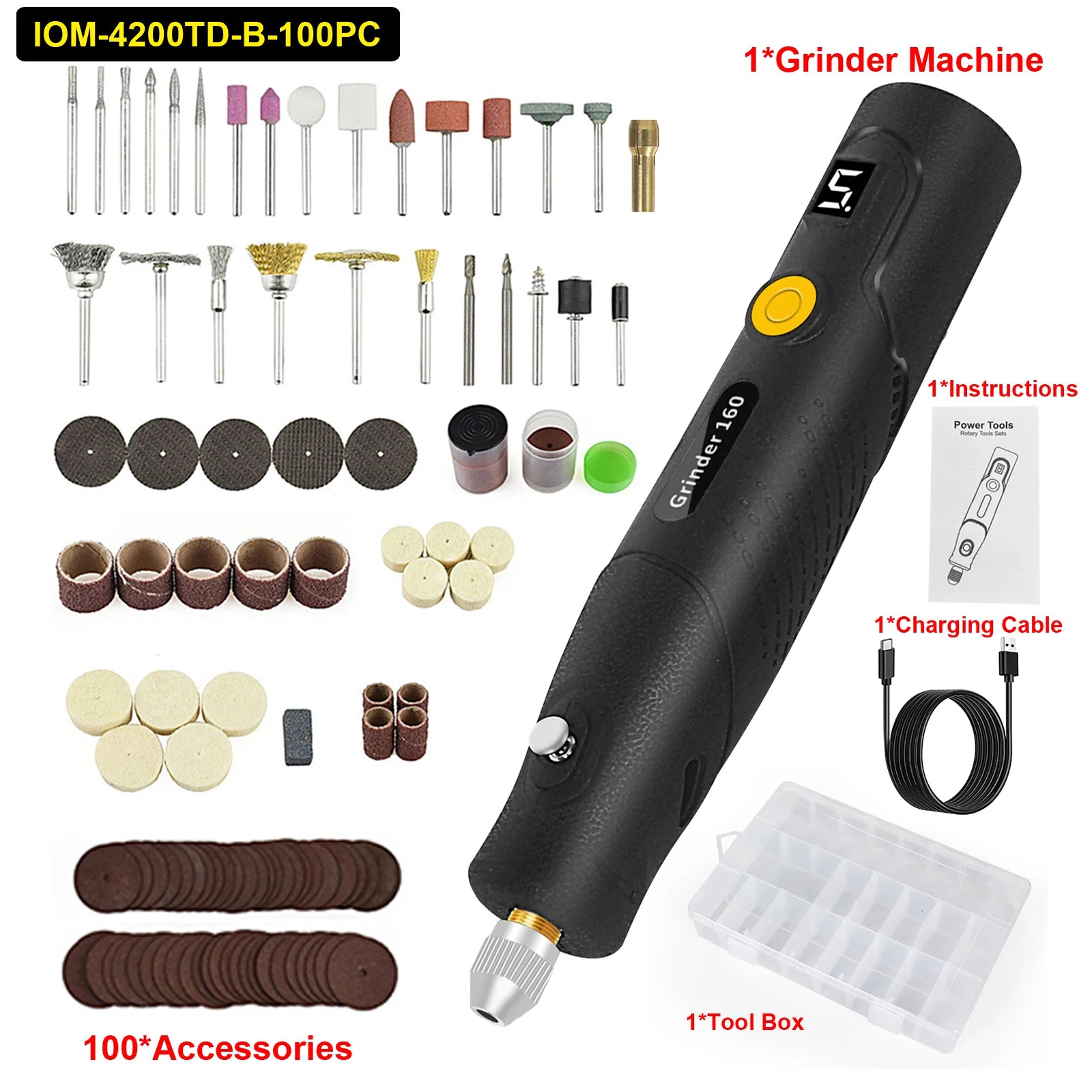 Toolour Cordless Rotary Tool with Display 5000-18000RPM 5-Speed Adjust Electric Carving Pen for DIY Projects/Home Repair/Craft