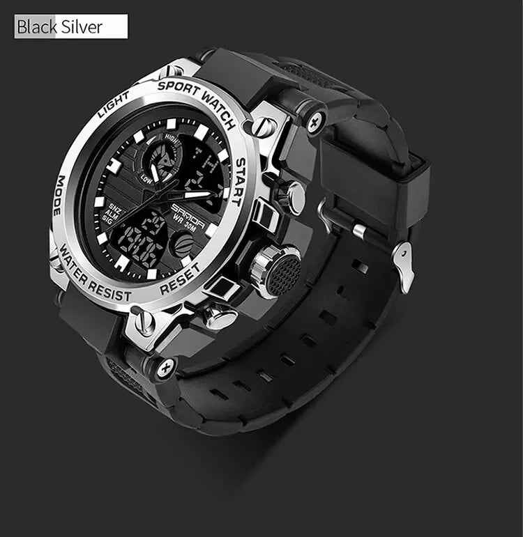 SANDA 739 Luxury Digital Quartz Watch for Men Military Army Waterproof Sport Wristwatches LED Dual Display Mens Reloj Hombre