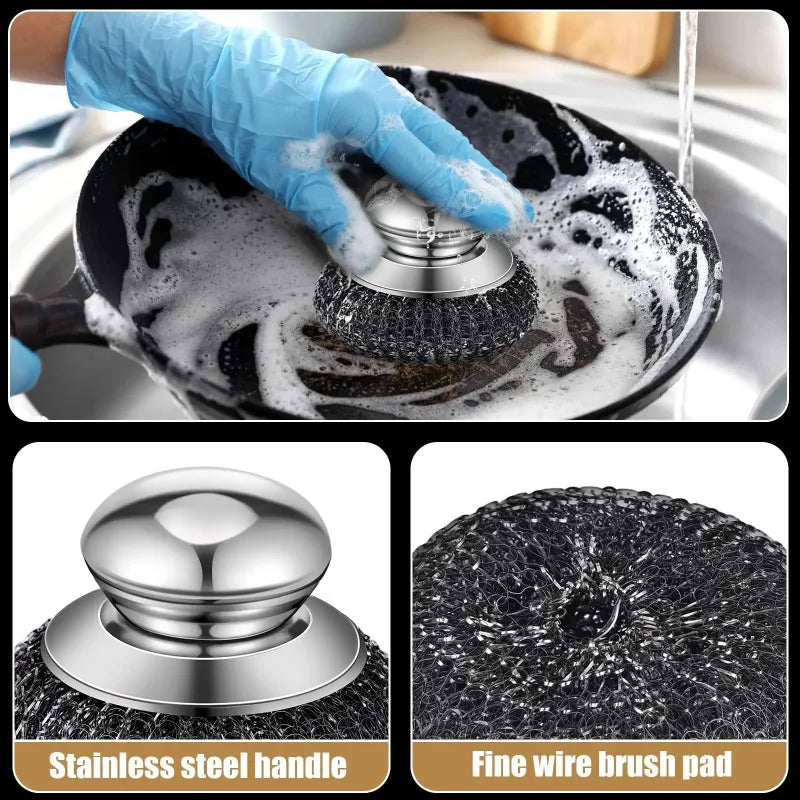 Stainless Steel Pot Brush with Handle Robust Metal Ball for Dishwashing 1-10 Pieces Cleaner Metal Purifier for Kitchen