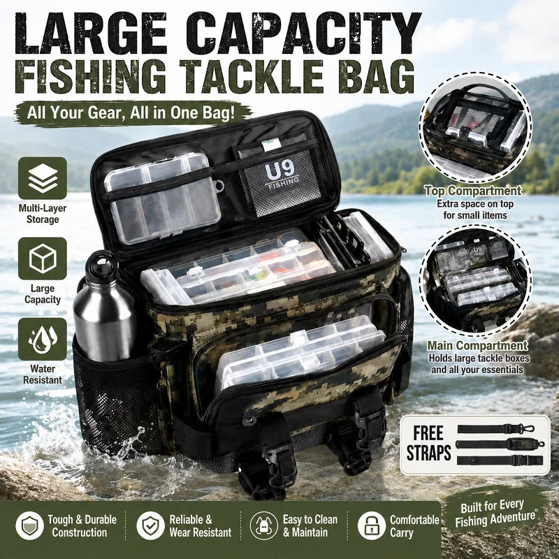 Fishing Tackle Shoulder Bag Storage Bag Waterproof Portable Large Capacity with Fish Rod Holder Outdoor Sport Accessories Gear