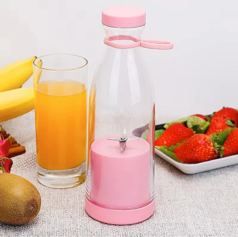 6 Blades 420ml Portable Juicer Blender USB Charging Wine Bottle Shape Fruit Mixer Mini Electric Juicer Cup for Kitchen Daily Use