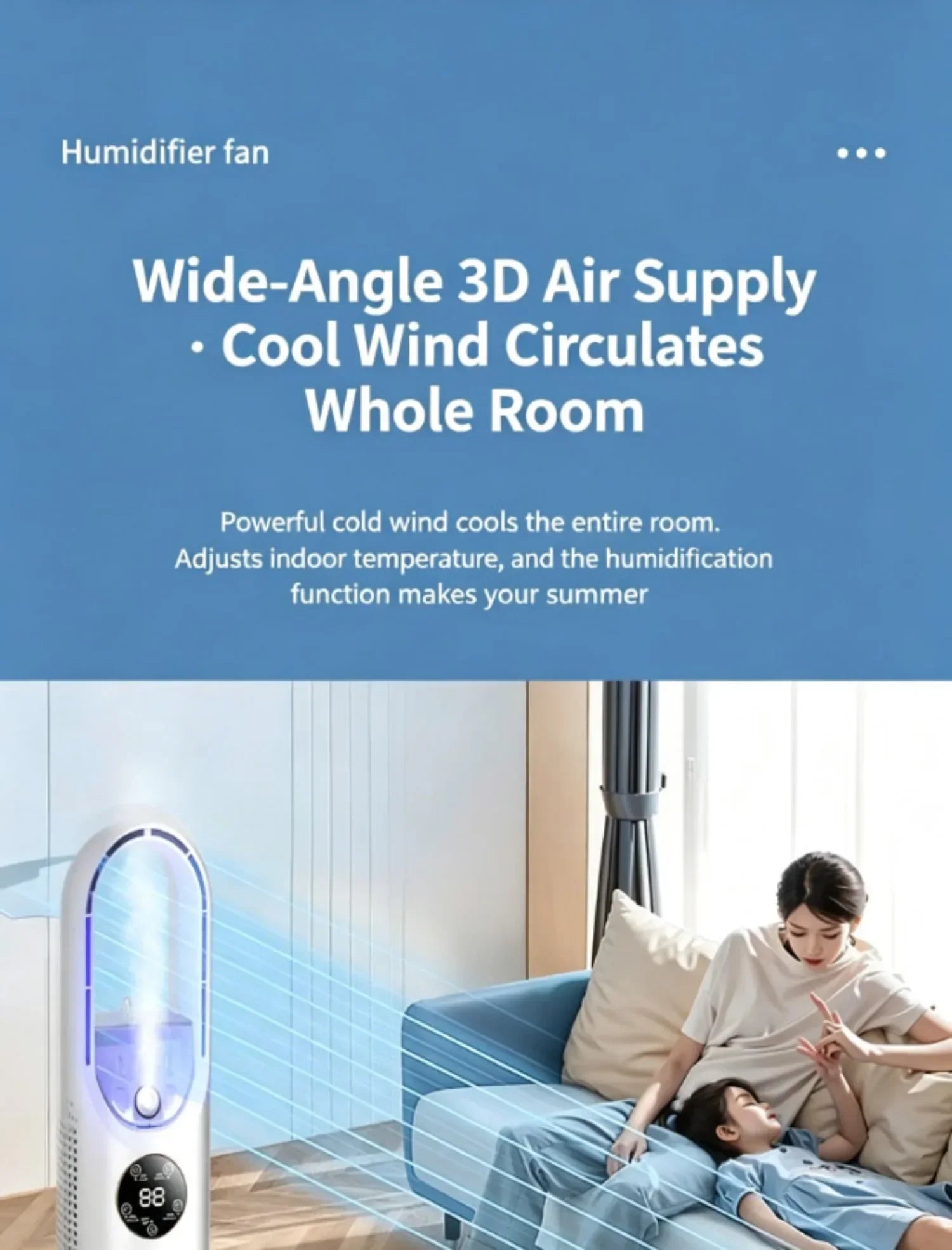 USB Direct Supply Desktop Cooling Humidifier Fan No Built-in Battery Silent Wide Angle Air Cooler With RGB Light Touch Control