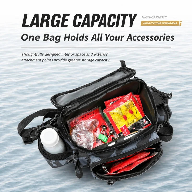 Fishing Tackle Shoulder Bag Storage Bag Waterproof Portable Large Capacity with Fish Rod Holder Outdoor Sport Accessories Gear